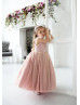 Mauve Velvet Pearls Tulle Sweet Flower Girl Dress
